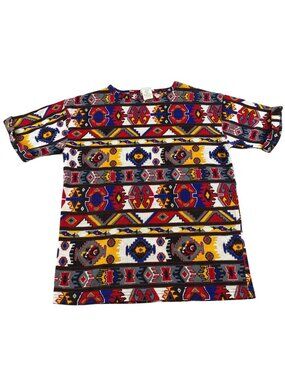 Vintage Simply Basic Womens T-Shirt Small Muticolor Aztec Short Sleeve Knit